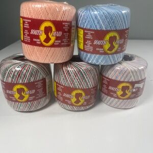 5 South Maid Cotton Crochet Thread Vintage Christmas Pastel Pink+ Variegated Lot